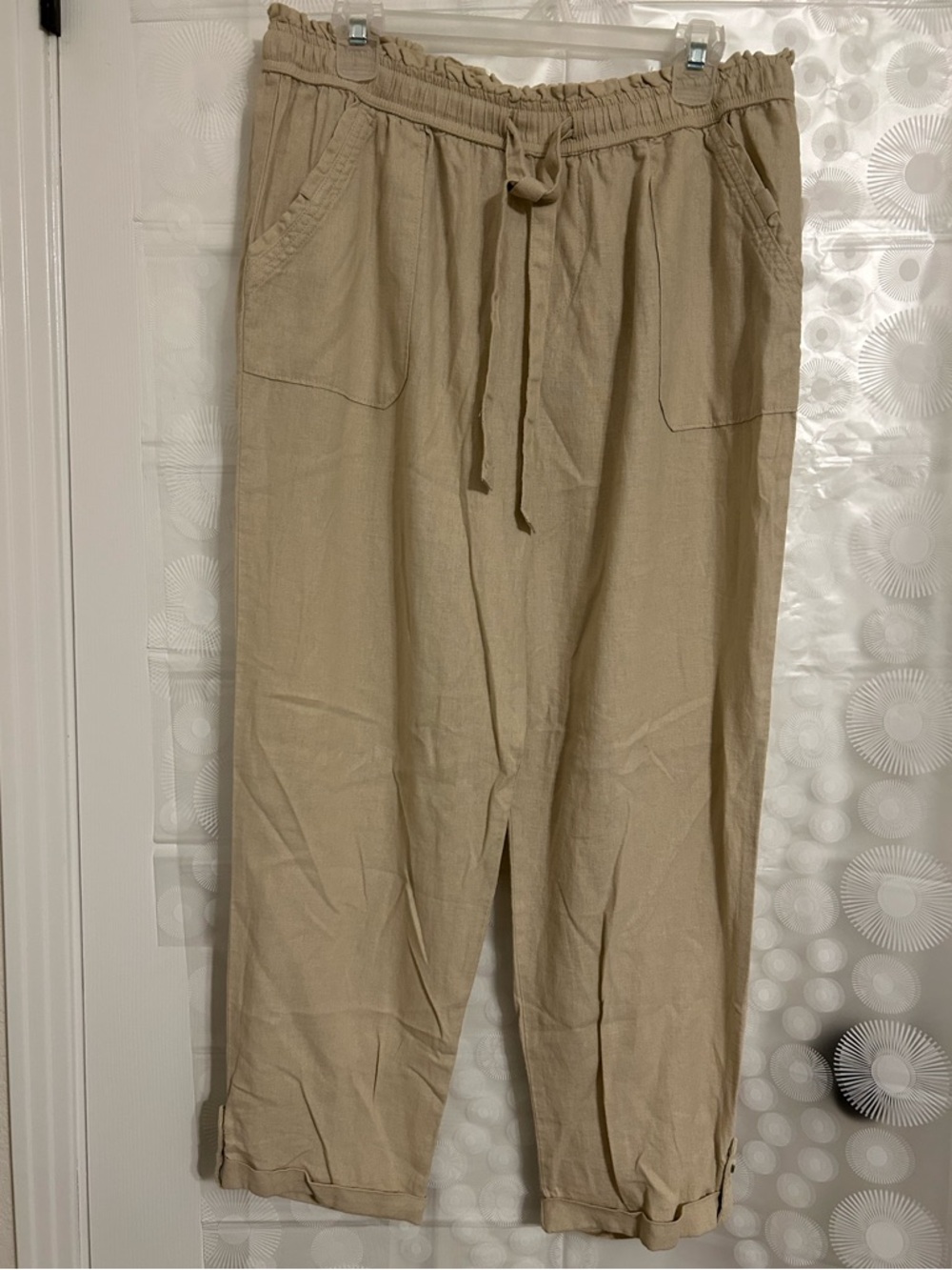 Casual Drawstring Linen-Blend Women Capris Pants - Tan